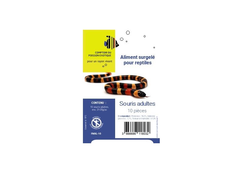 Souris T5 adulte 21-25 gr - Sachet noir - 10 pcs - Sachet - Comptoir du Poisson exotique